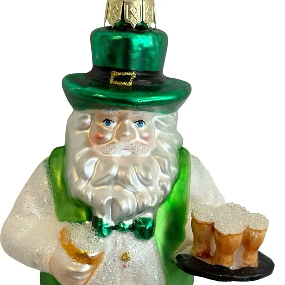 Love The Irish Santa Barkeep Green White Gold‎ Pints Beer Christmas Ornament